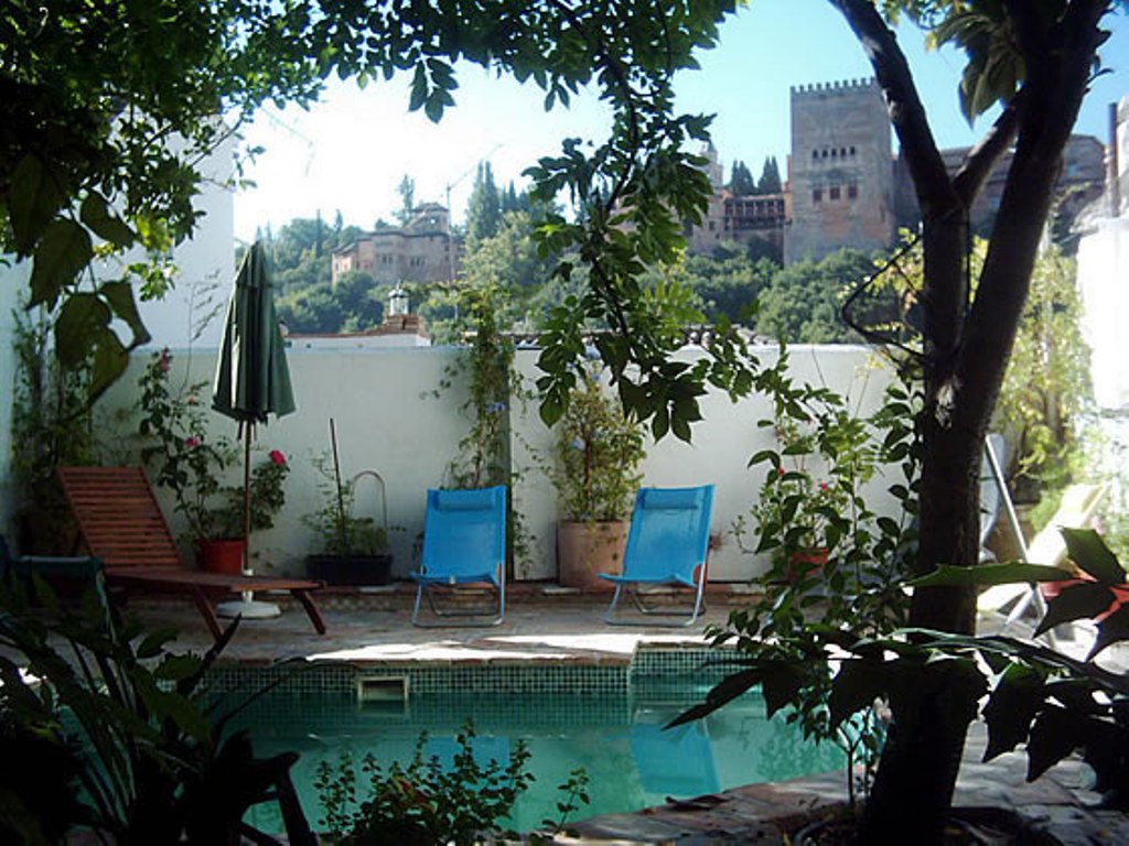 Beautiful Garden with Pool and view on the Alhambra in Granada, Spain